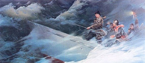 Hình ảnh ông Kim Jong-il chèo lái con thuyền vượt qua bão táp.